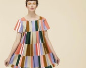 RARE Finland Marimekko Mirri Romantic Multicolor Tunic Sz 44 Short Sleeve Dress
