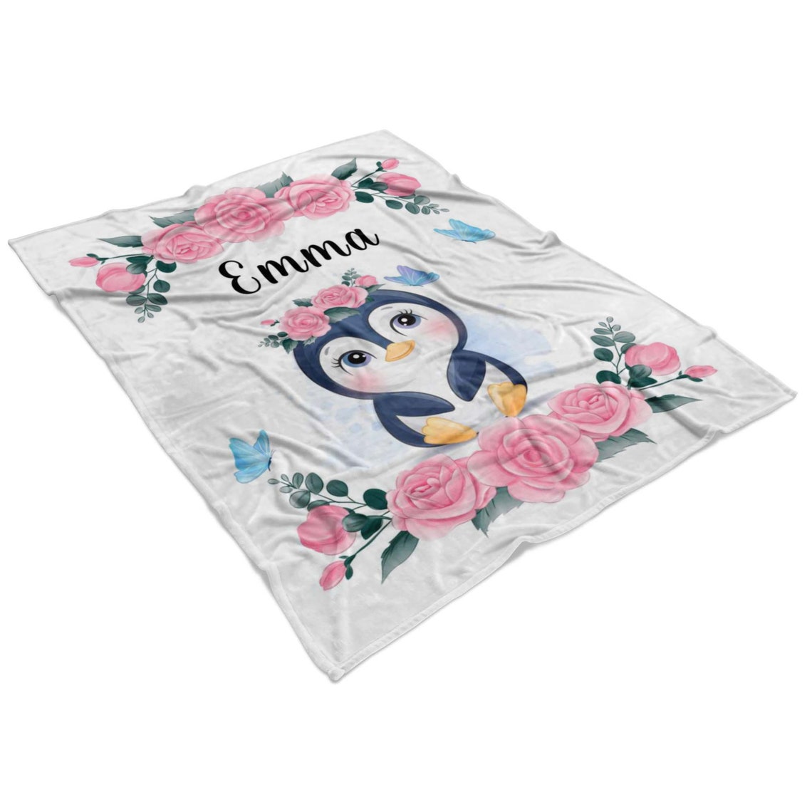 Little Penguin Blanket Blanket Girl Rose Personalized Baby Etsy