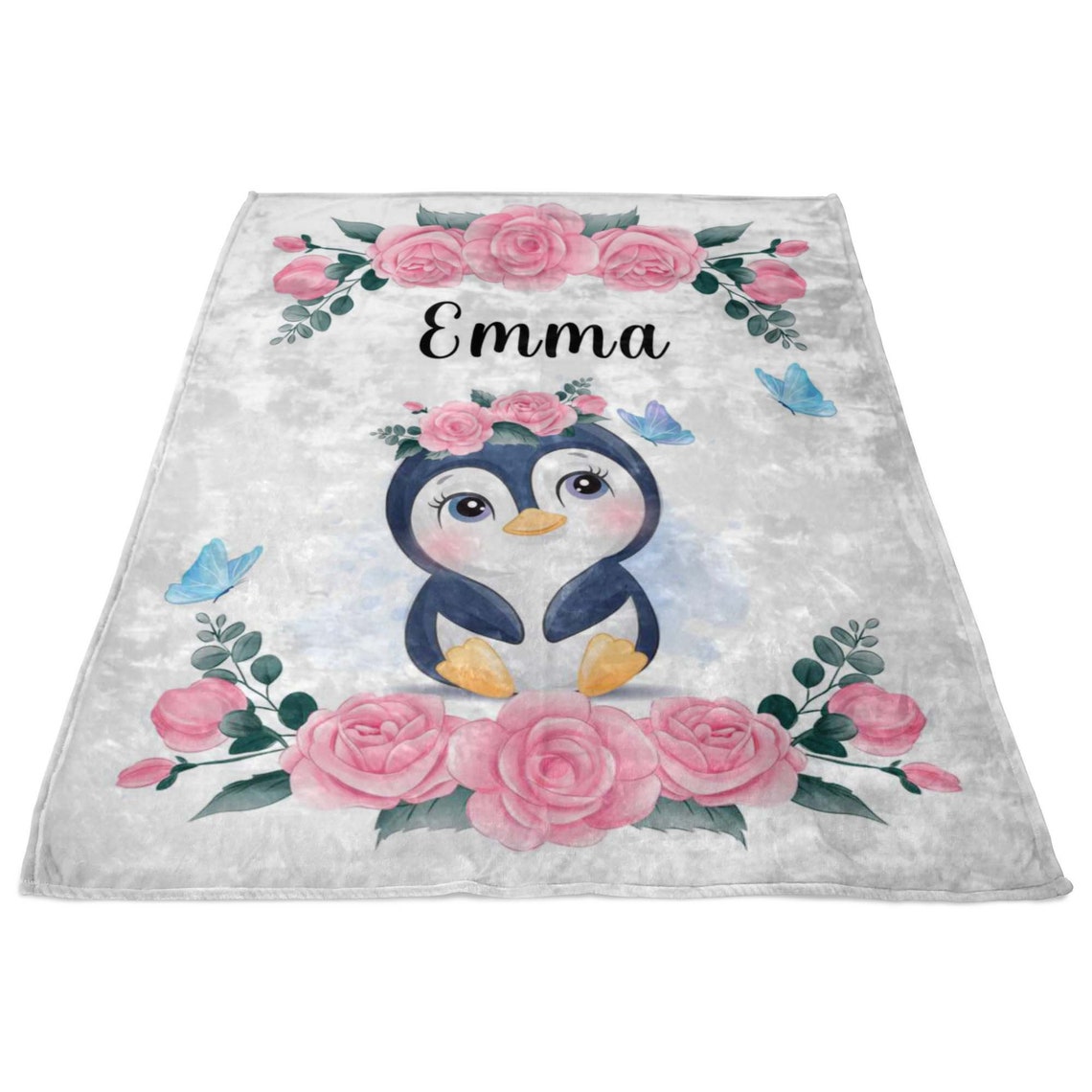 Little Penguin Blanket Blanket Girl Rose Personalized Baby Etsy
