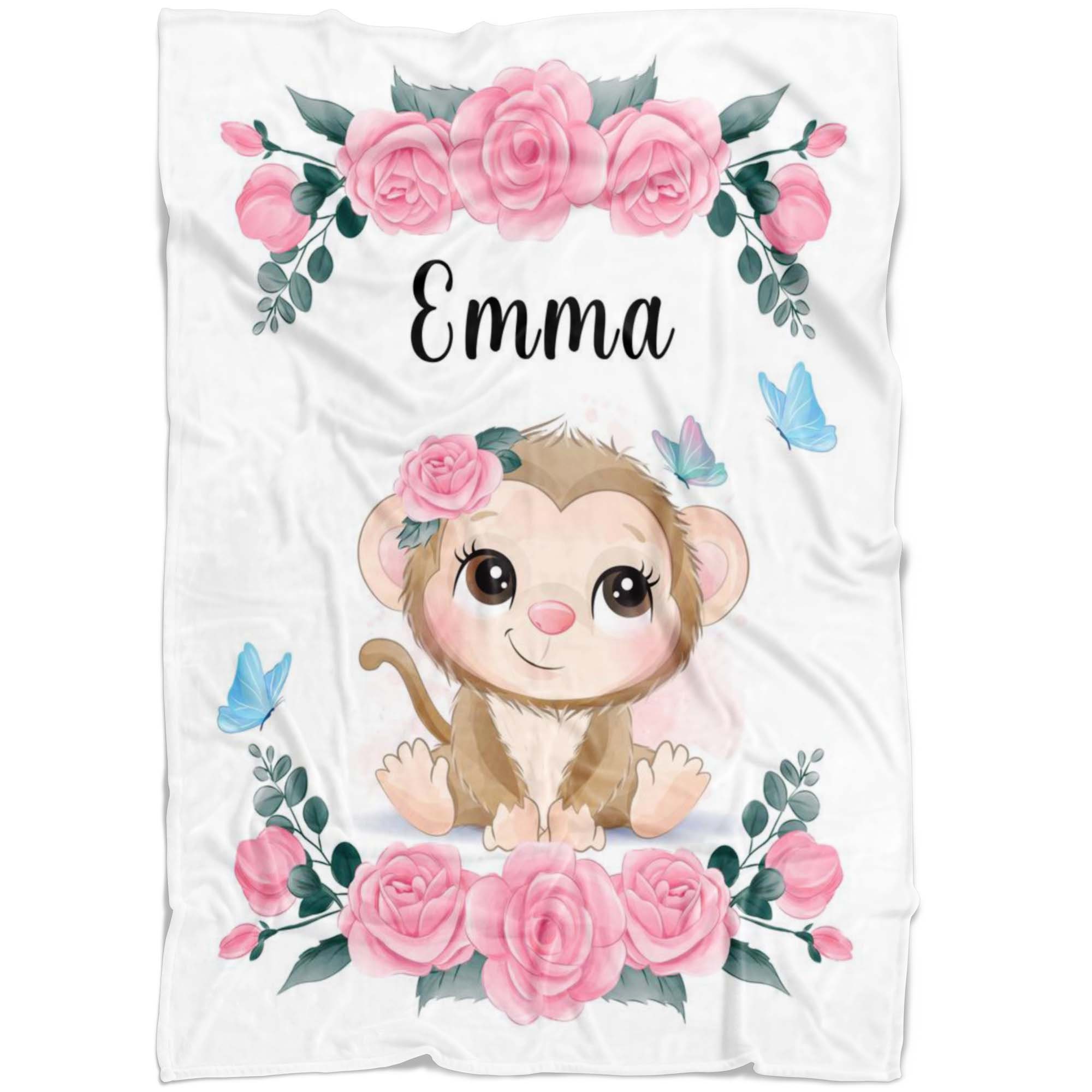 Little Monkey Blanket Blanket Girl Rose Personalized Baby Etsy