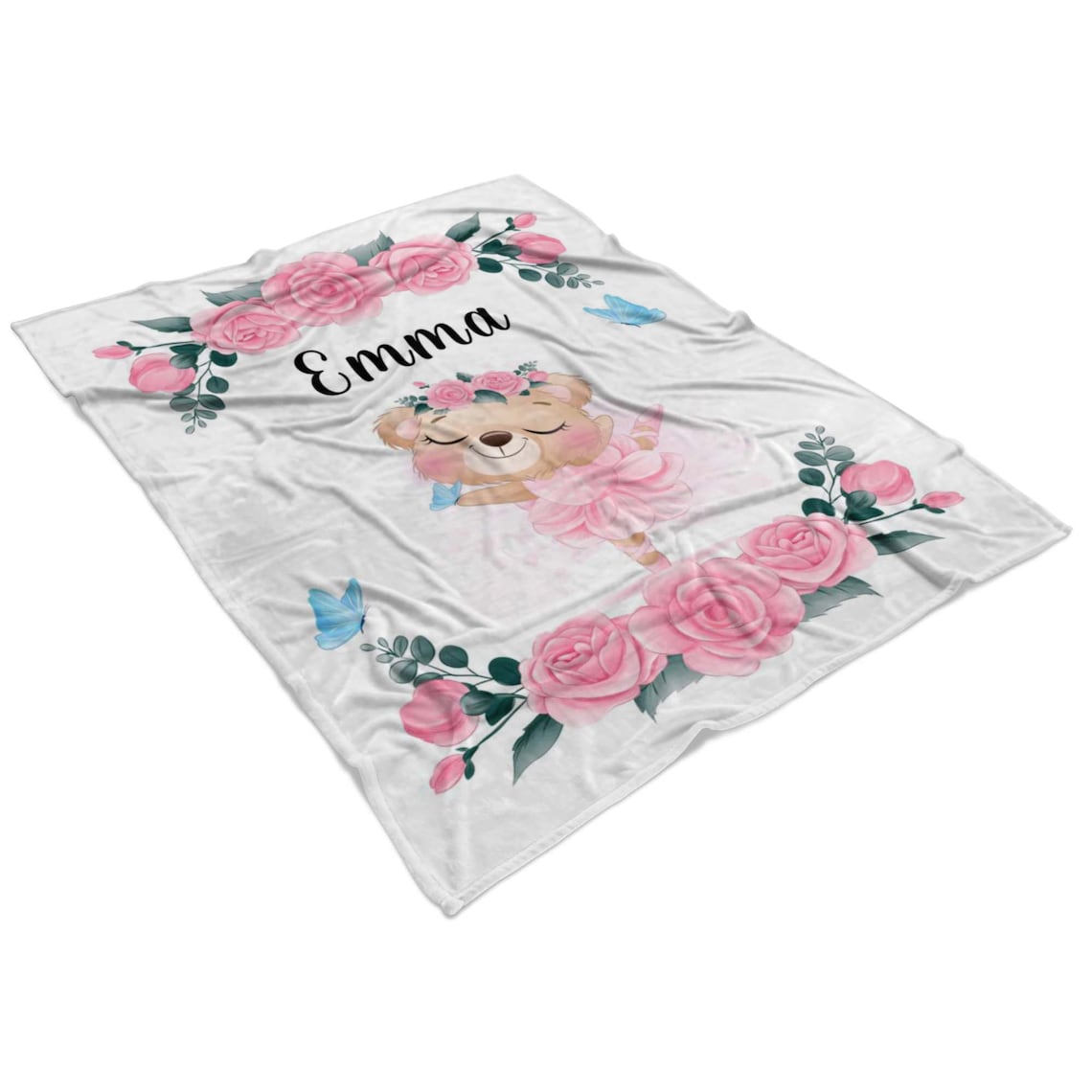 Bear Blanket Blanket Girl Rose Personalized Baby Girl Etsy