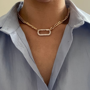 Gold Chain Choker, Front Clasp Necklace, Statement Necklace, Gift for Her, Chunky Choker, Chunky Necklace
