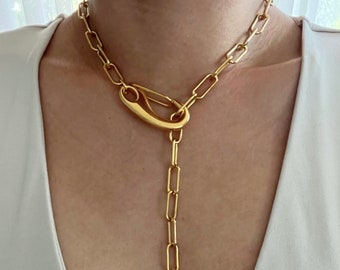 Chunky Paperclip Chain Necklace, Muti-way Lariat, Y Lariat, Large Clasp Lariat, Lariat Necklace, Statement Necklace