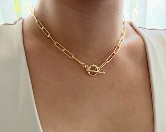 Collier trombone à bascule, ras de cou doré, ras de cou à bascule, cadeau pour elle, chaîne de trombone, collier de trombone, collier à superposition