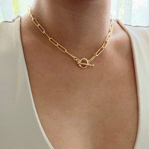 Paperclip Toggle Front Necklace, Gold Choker, Toggle Front Choker, Gift for Her, Paperclip Chain, Paperclip Necklace, Layering Necklace