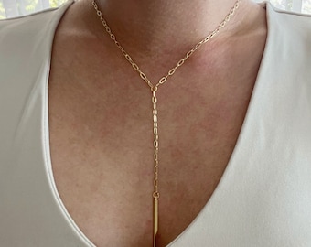 Gold Lariat Necklace: Dainty Bar Y Necklace, Layering Boho Jewelry