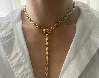 Lariat necklace, open circle pendant necklace, y necklace, gold layering necklace, lariat chain necklace, chunky lariat, gift for her