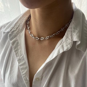 silver chain choker, mariner necklace, silver mariner link choker, layering necklace, statement necklace, silver choker, link necklace