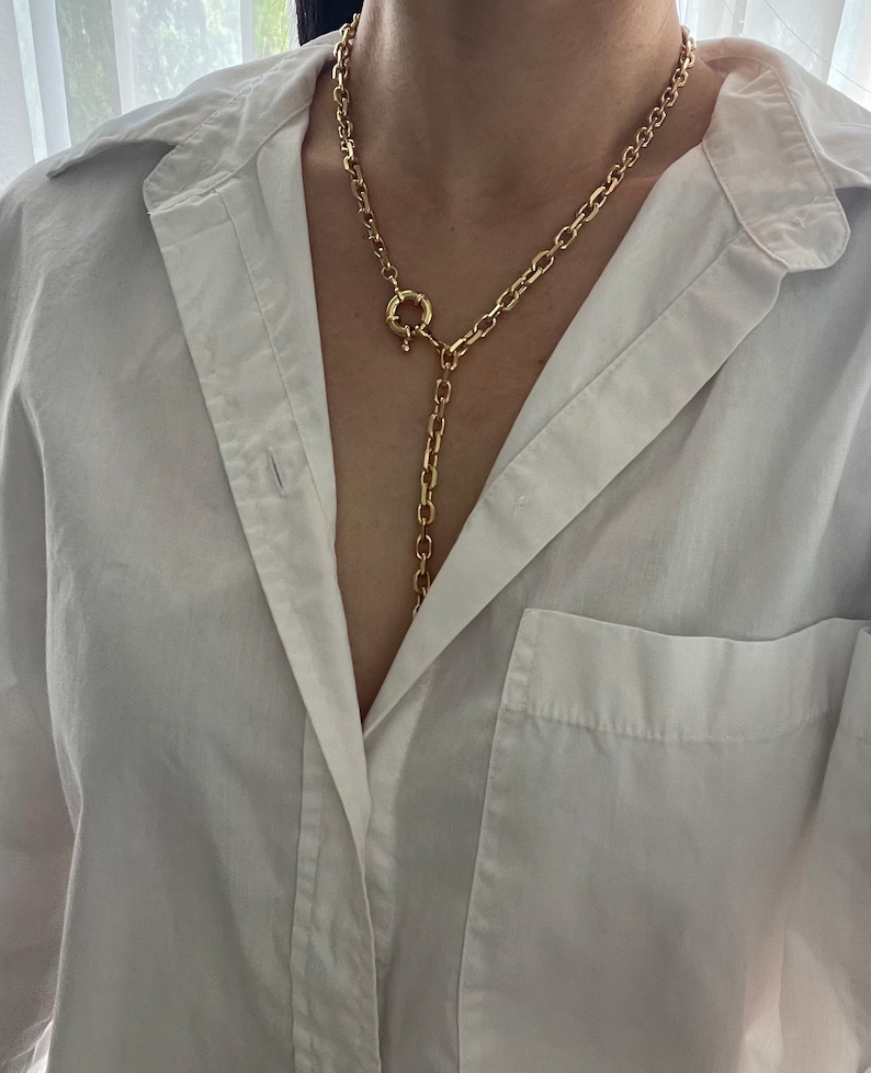 Chunky Silver Rolo Chain Lariat Necklace: Multi-way Statement Jewelry ...