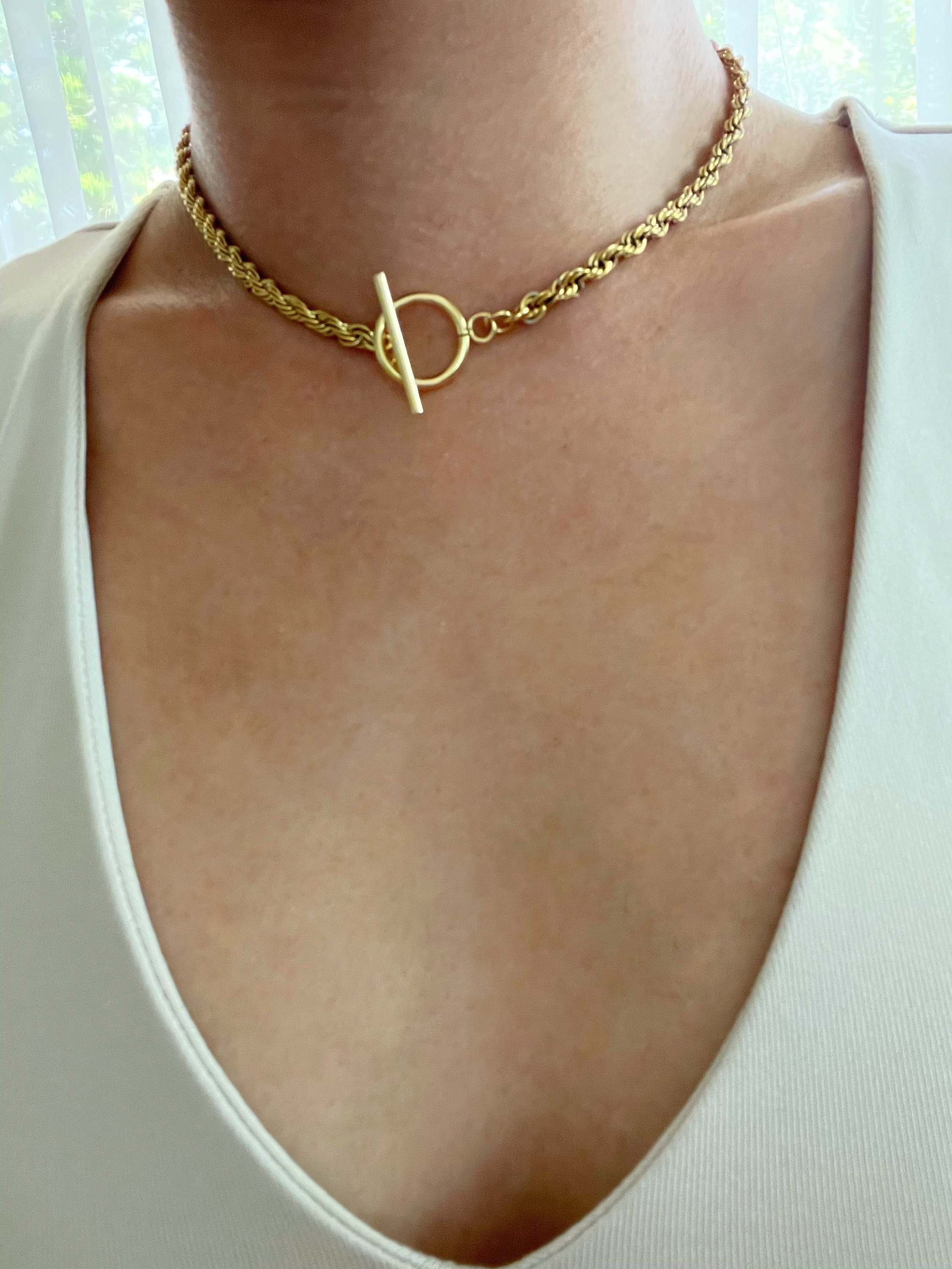 Toggle Gold Rope Chain Necklace, Rope Chain, Toggle Front
