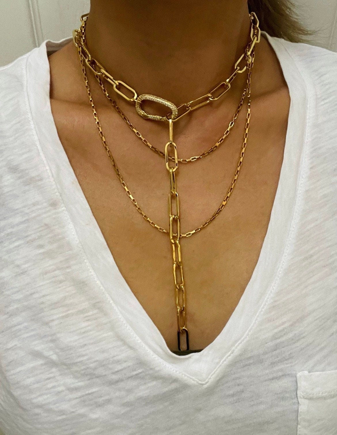 Rivka Friedman Two-Tone Paperclip Lariat Necklace | Hawthorn Mall
