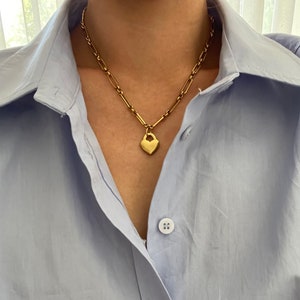 Gold Heart Pendant Necklace, Heart Choker, Layering Necklace, Gold Heart, Love Necklace, Bridesmaid Gift