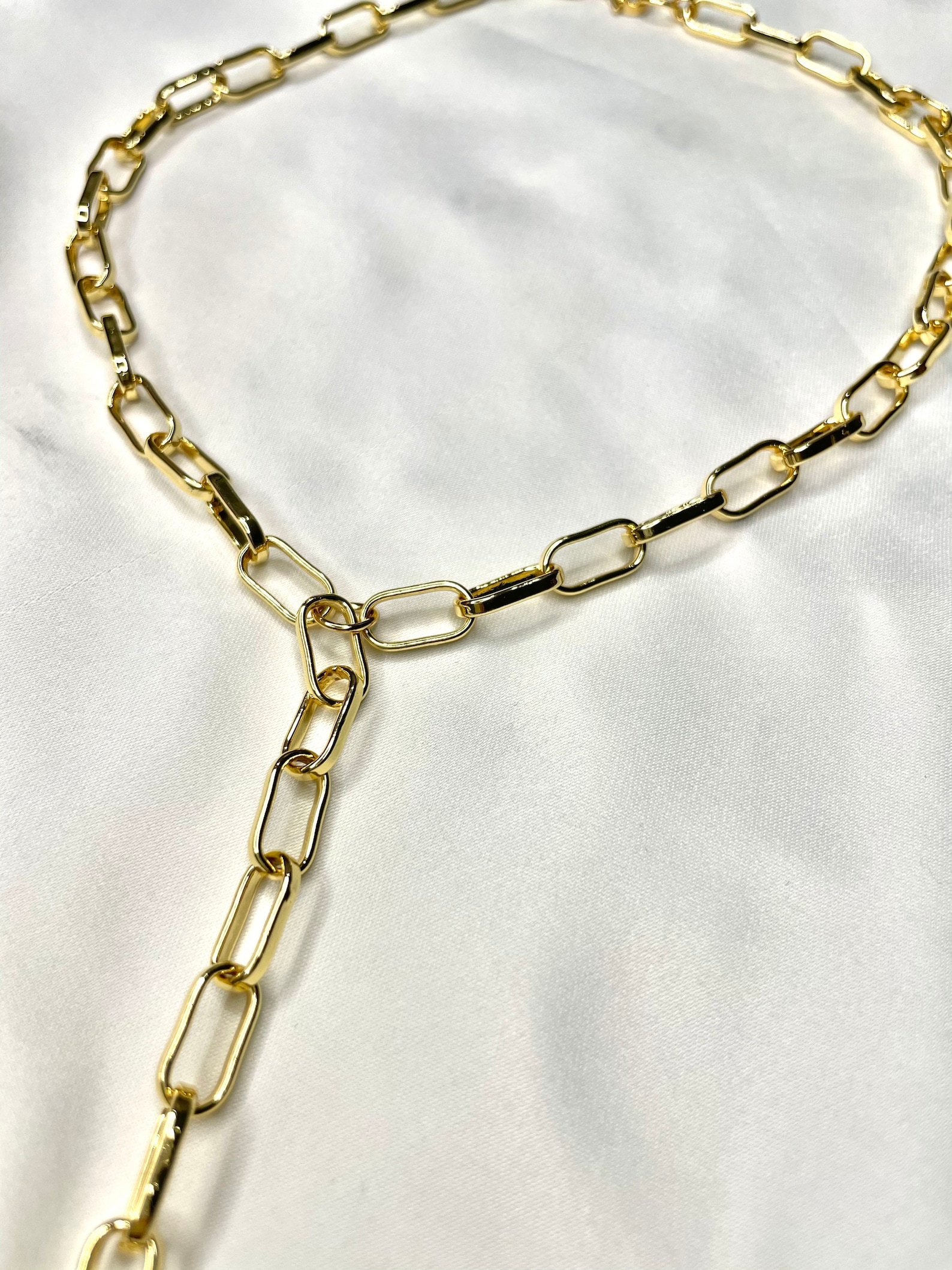 Gold Paperclip Lariat Necklace Chunky Lariat Gold Lariat Etsy