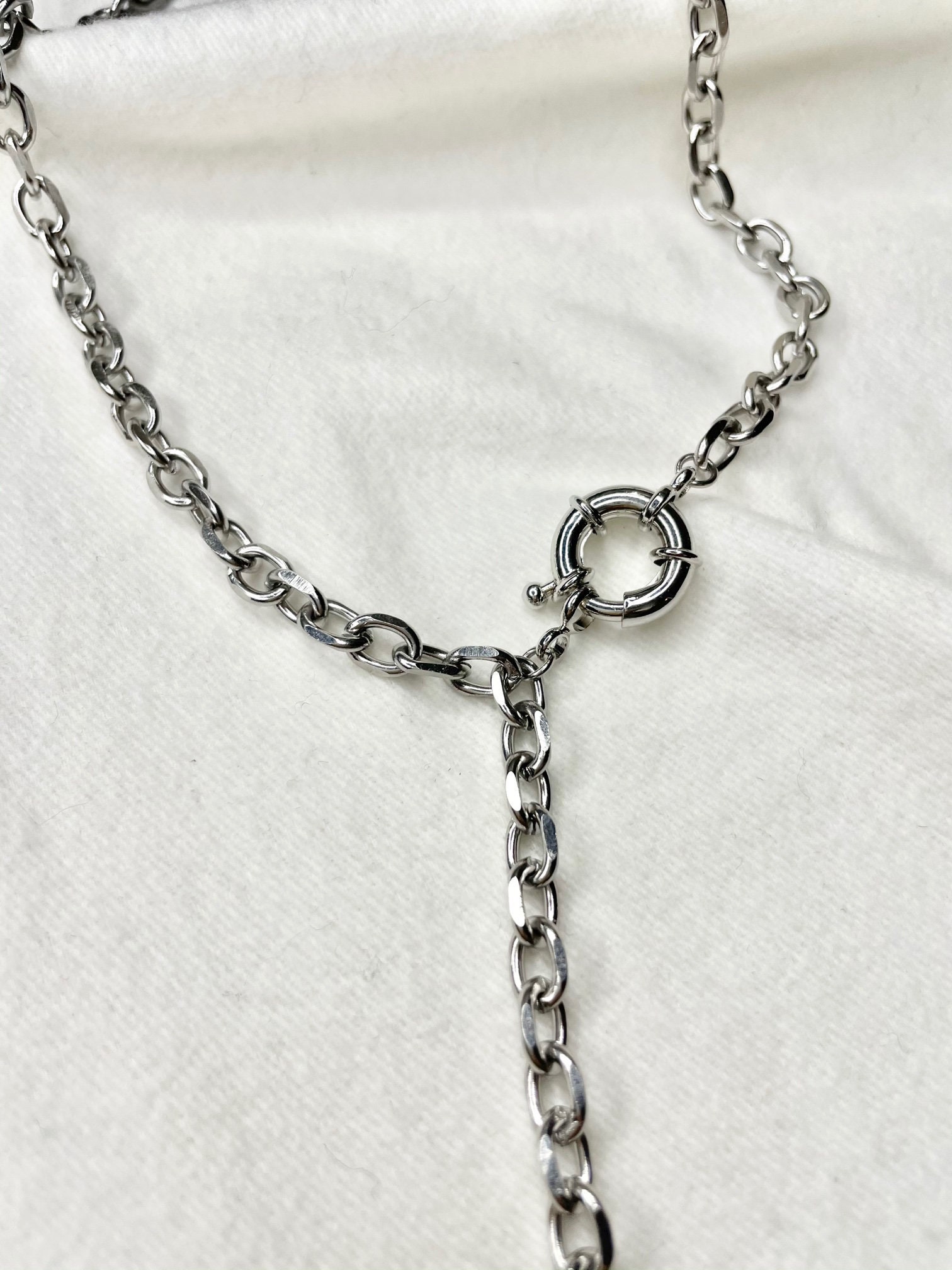 Chunky Silver Lariat Necklace Silver Y Necklace Rolo Chain - Etsy