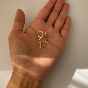 Gold Dainty Cross Earrings, Huggie Cross Earrings, Dangling Cross Earrings, Gold Cross, Gift for Her, Dainty Cross Earrings