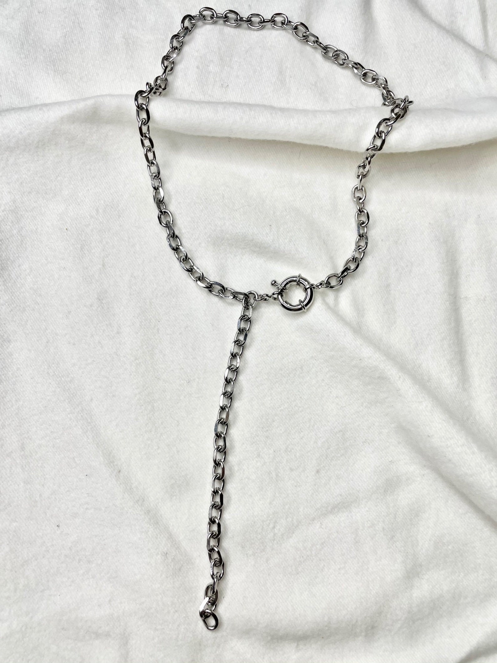 Chunky Silver Lariat Necklace Silver Y Necklace Rolo Chain | Etsy