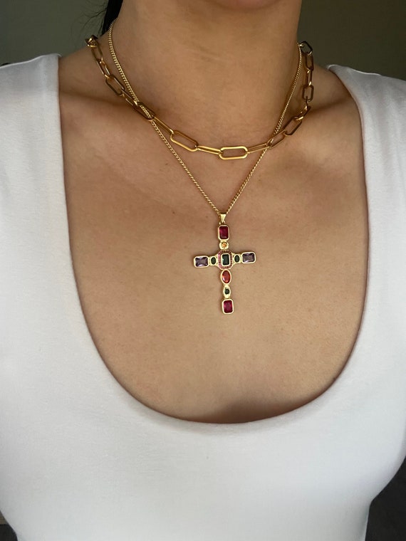 Chunky Cross Necklace - Multicolor Chunky Cross Necklace - Multicolor