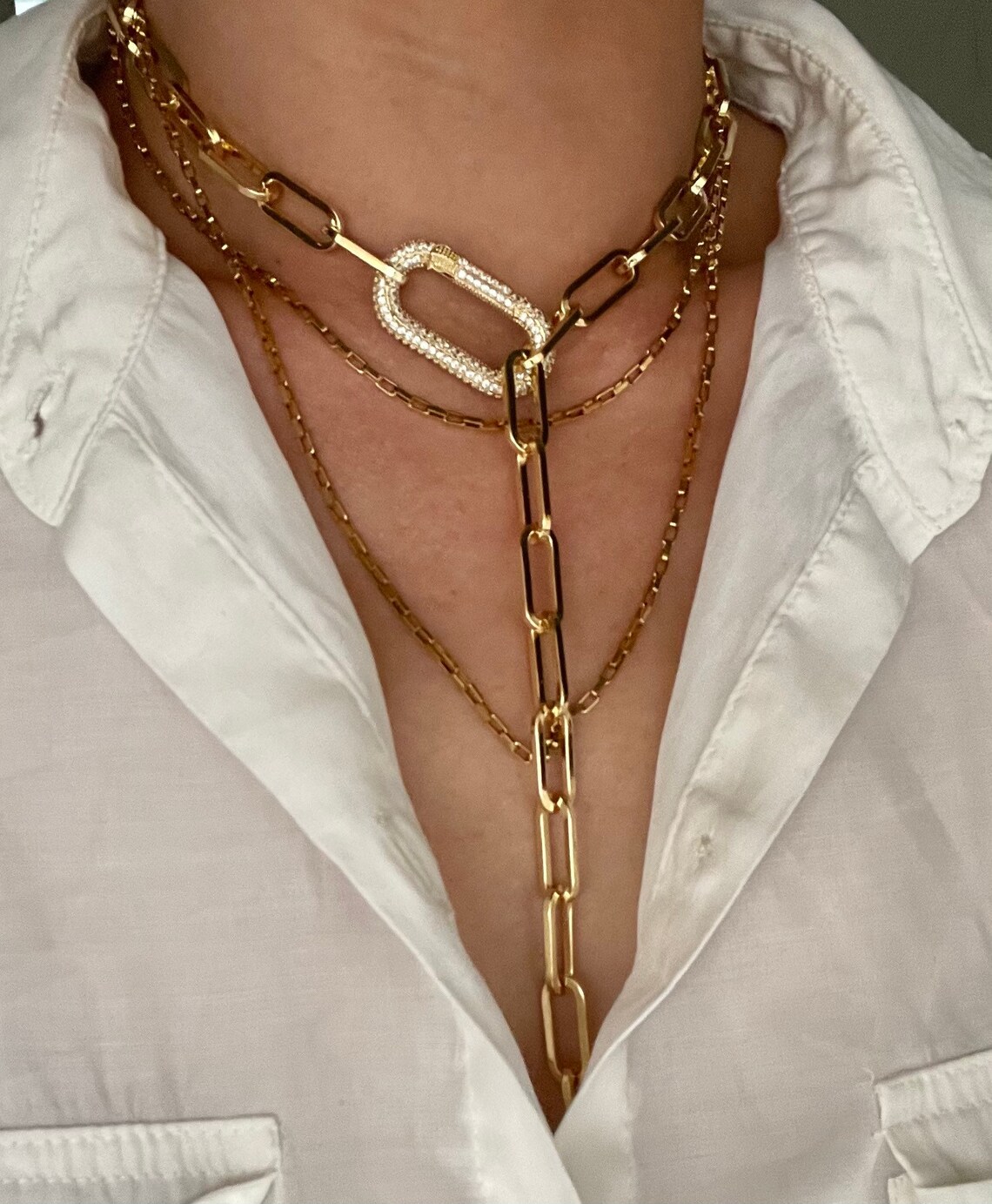 Chunky Paperclip Lariat Statement Lariat Multiway Necklace Etsy