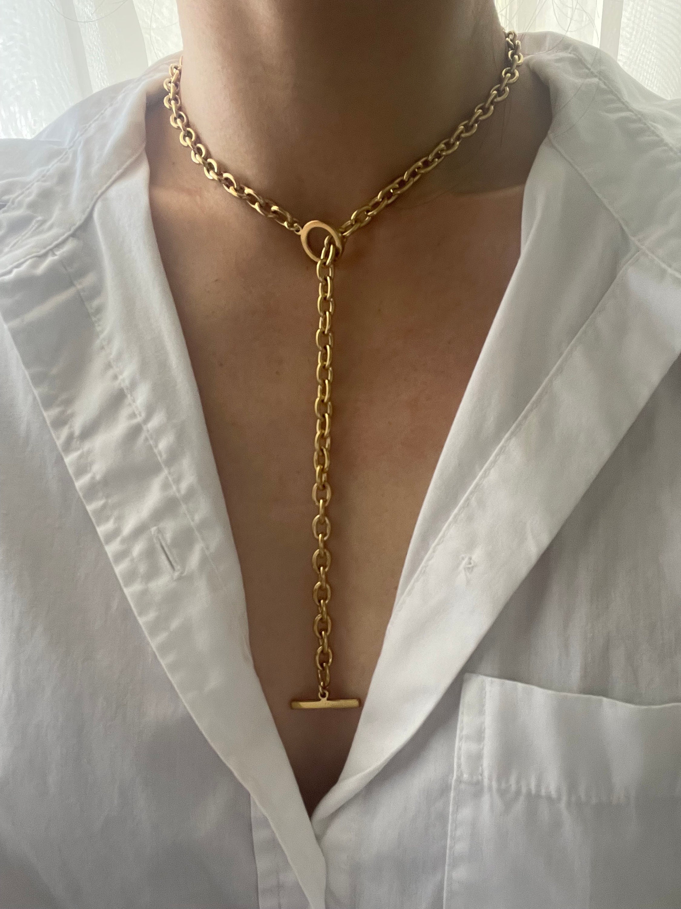 Lariat necklace, open circle pendant, y necklace, gold layering necklace, lariat gold necklace, chunky lariat, gift, paperclip lariat