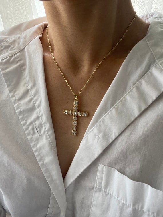 Collana Con Croce Collana In Argento Sterling 925 Placcato Oro - Foto 3