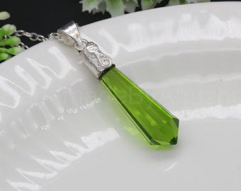 Green Peridot Pendant: Handmade Sterling Silver Jewelry, 1.8"