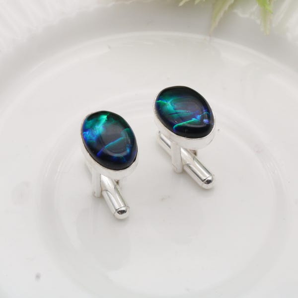 Black Green Fire Opal Shirt Accessories Sterling Silver Cufflinks