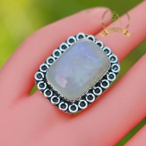 Handmade Rainbow Moonstone Ring: 925 Sterling Silver Gemstone Jewelry