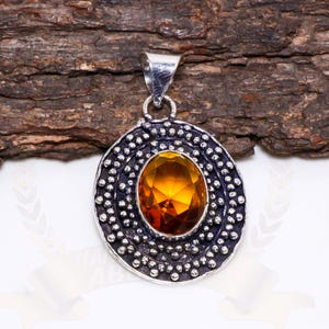 Handmade Citrine Gemstone Pendant: 925 Sterling Silver Jewelry