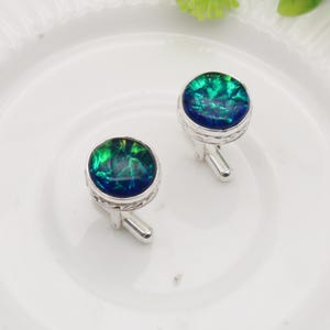 Handgjorda blågröna manschettknappar med trippelopal: 925 sterlingsilver