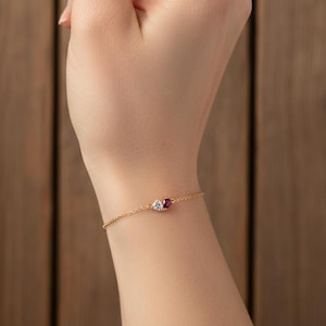 Dainty Gold Chain Bracelet | Garnet Gemstone, ruby bracelet