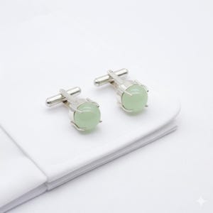 Mid-Century Modern Green Cabochon Cufflinks,button shirt