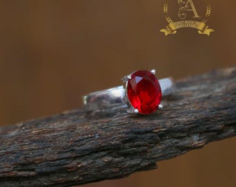 Handmade Red Garnet Ring: 925 Sterling Silver Gemstone Jewelry
