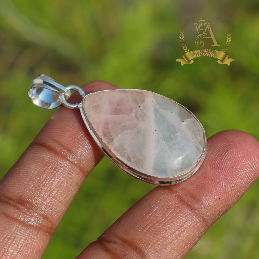 Pendentif En Argent Sterling 925 Avec Quartz Rose - Fait Main, Pierre Naturelle