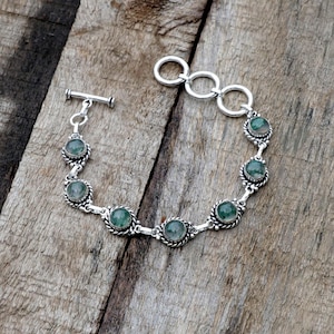 Moss Agate Bracelet 925 Sterling Silver Handmade Adjustable Gemstone Jewelry Gift - SSS4