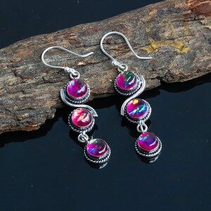 Rosa Feueropal Triplet Ohrring 925 Sterling Silber Ohrring Feueropal Edelstein handgemachte Silber Schmuck Ohrring Geschenk für sie IMG_3310