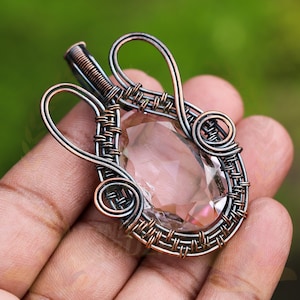 Handmade Clear Quartz Copper Wire Wrapped Heart Pendant