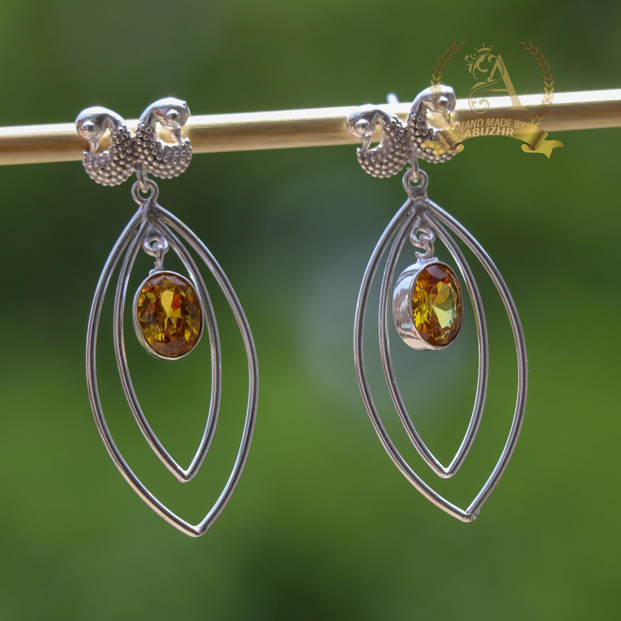 Boucles D'oreilles Pendantes En Or 18 Carats Avec Citrine - SoaArtShop - Neuf Avec étiquettes - Bijou élégant