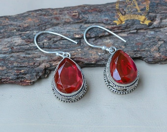 Handmade Garnet Drop Earrings: 925 Sterling Silver Jewelry