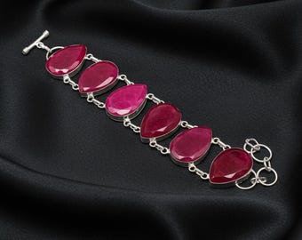 Sterling Silver Ruby Bracelet, Handmade Gemstone Jewelry, 8 Inches