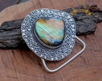 Fibbia per cintura turchese fatta a mano, argento sterling 925, gioielli boho - Italia