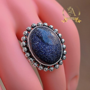 Blue Goldstone Ring 925 Sterling Silver Ring Blue Goldstone Gemstone Ring Handmade Silver Jewelry Ring Gift For Her RPR3