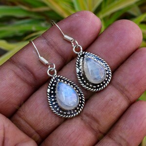 Handmade Moonstone 925 Sterling Silver Drop Earrings