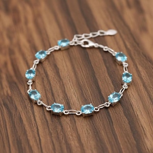 Aquamarine Bracelet, 925 Sterling Silver Gemstone , Blue Gemstone