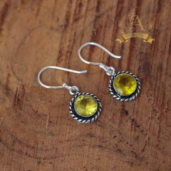 Orecchino gioiello in argento sterling 925 con pietra preziosa citrino Orecchino gioiello in argento sterling 925 con pietra preziosa citrino