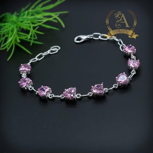 Pink Topaz Bracelet 925 Sterling Silver Bracelet Pink Topaz Gemstone Bracelet Handmade Silver Jewelry Bracelet Heart Bracelet Gift For Her