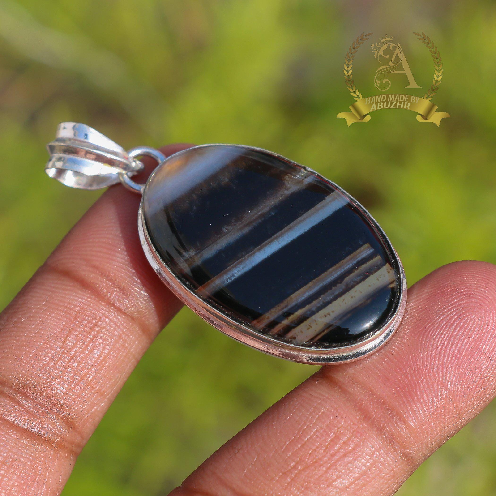 Collier Fait Main En Argent 925 Avec Onyx Agate Du Botswana - Longueur 17,5 Pouces #N00065