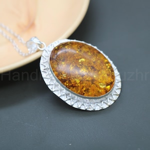 Gorgeous Amber Pendant Baltic Amber Vintage Style 925 Sterling Silver Pendant Baltic Amber Gemstone handmade Oval Pendant Gift For Her