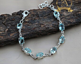 Aquamarine Bracelet 925 Sterling Silver Bracelet Aquamarine Gemstone Bracelet Handmade Silver Jewelry Bracelet Gift For Her IMG_6217