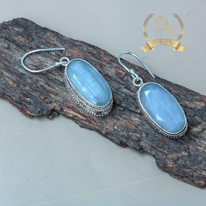 Blue Kyanite Dangle Earrings: Handmade 925 Sterling Silver Jewelry