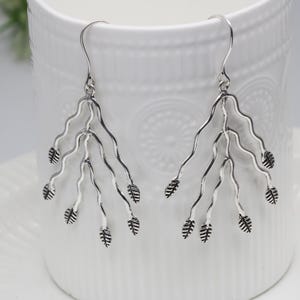 Sterling Silver Leaf Dangle Earrings: Handmade Boho Jewelry